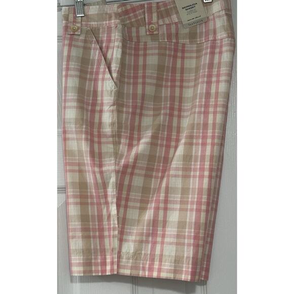Women's Short Vanheusen Women’s Plaid Bermuda Shorts Pink Tan Cream Size 12 New - Picture 5 of 16